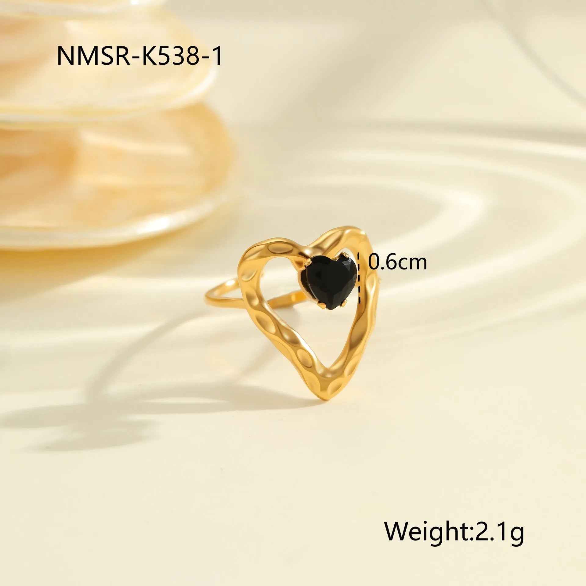Open mouth adjustable titanium steel ring with geometric design and inlaid zircon details