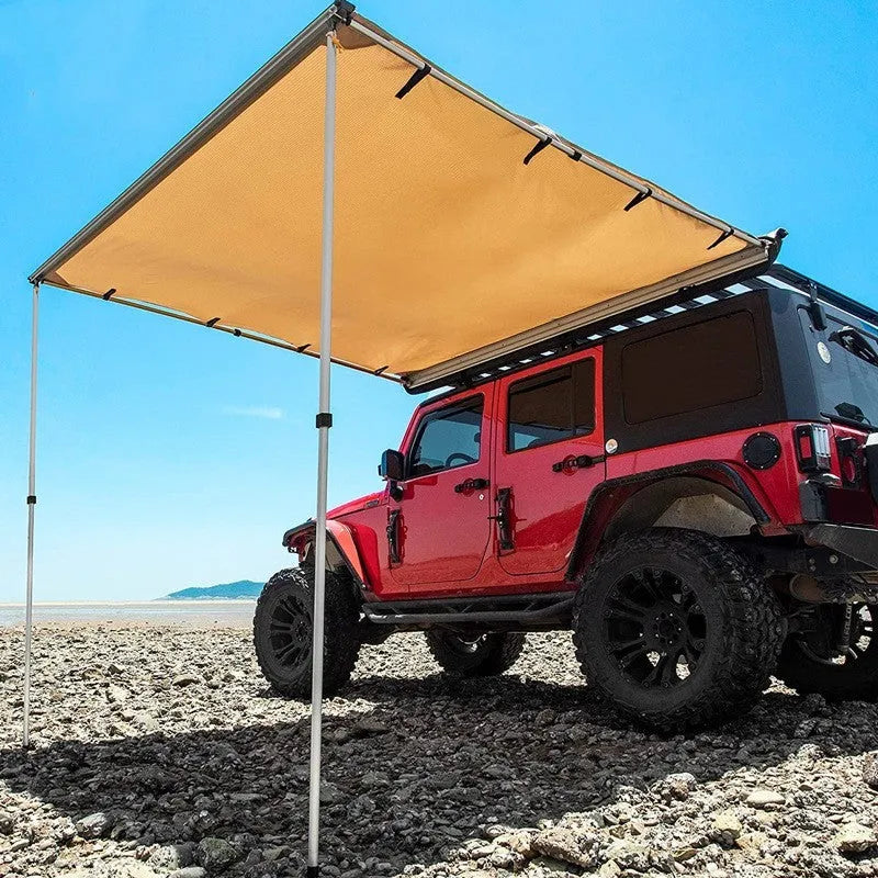 Two bedroom single layer camping tent with aluminium poles and black glue finish setup outdoors