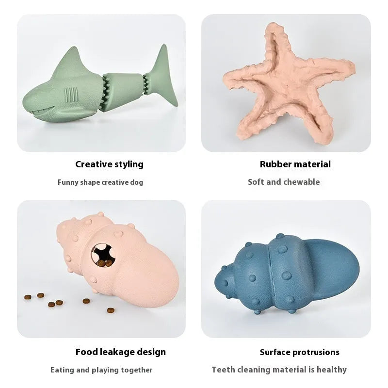 Deep sea shark design rubber dog food leakage toy in blue and green colours