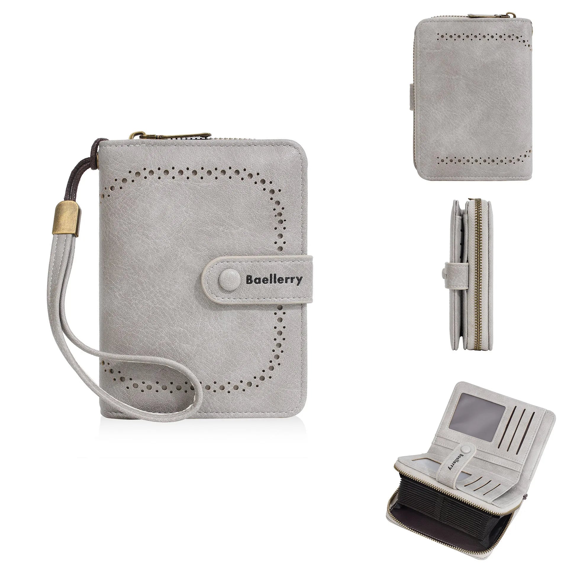 Women's black PU zip coin purse showing card slots and coin compartment.