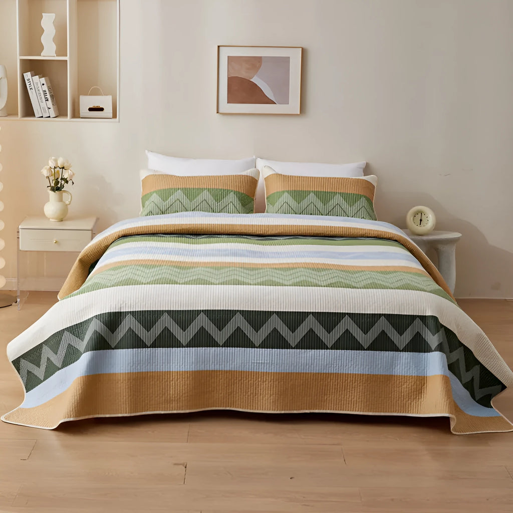 Pure cotton printed bed sheet set with modern simplicity design on bed