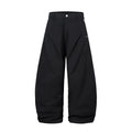 Men's black cotton pleated trousers with wide-leg loose-fitting casual design