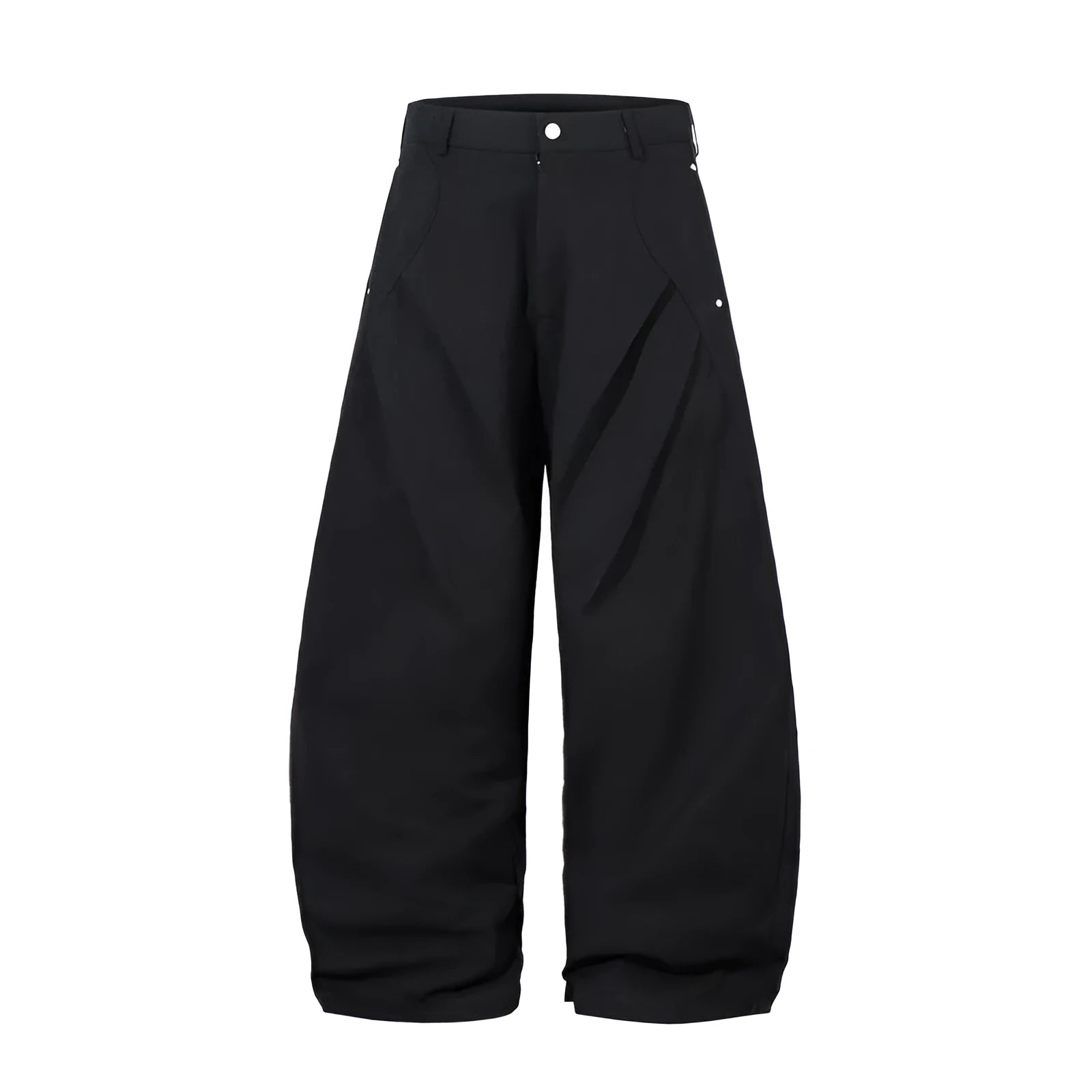 Men's black cotton pleated trousers with wide-leg loose-fitting casual design