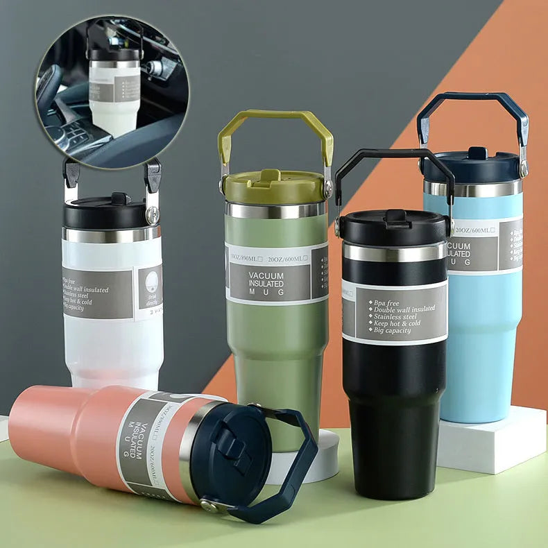 30oz insulated stainless steel travel tumbler with powder-coated finish and splash-proof sliding lid