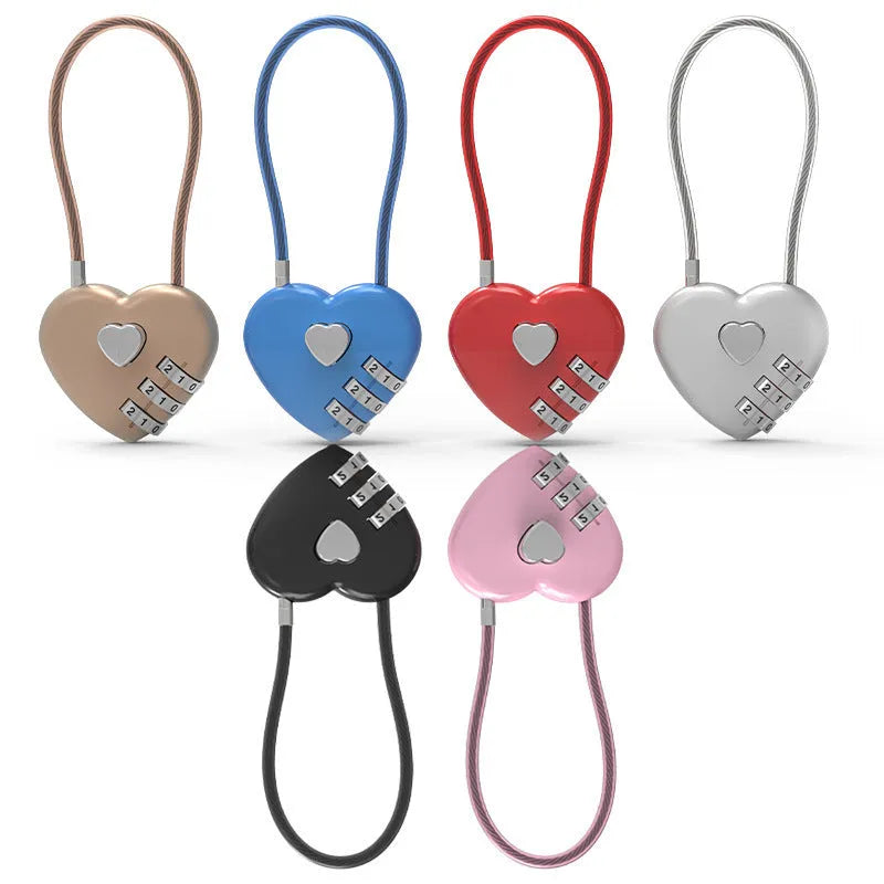 Peach heart shaped wire rope lock for bicycle helmets in various colours and steel cable lengths