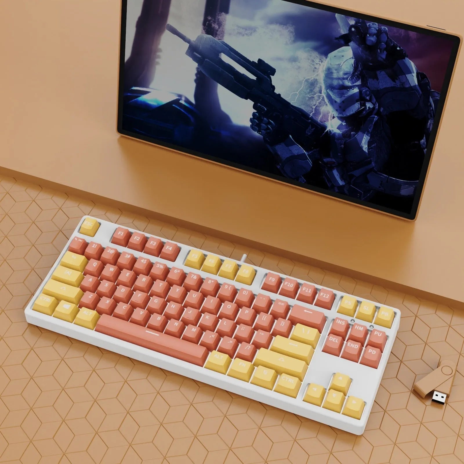 87-key mechanical gaming keyboard with colourful keycaps and metal chassis