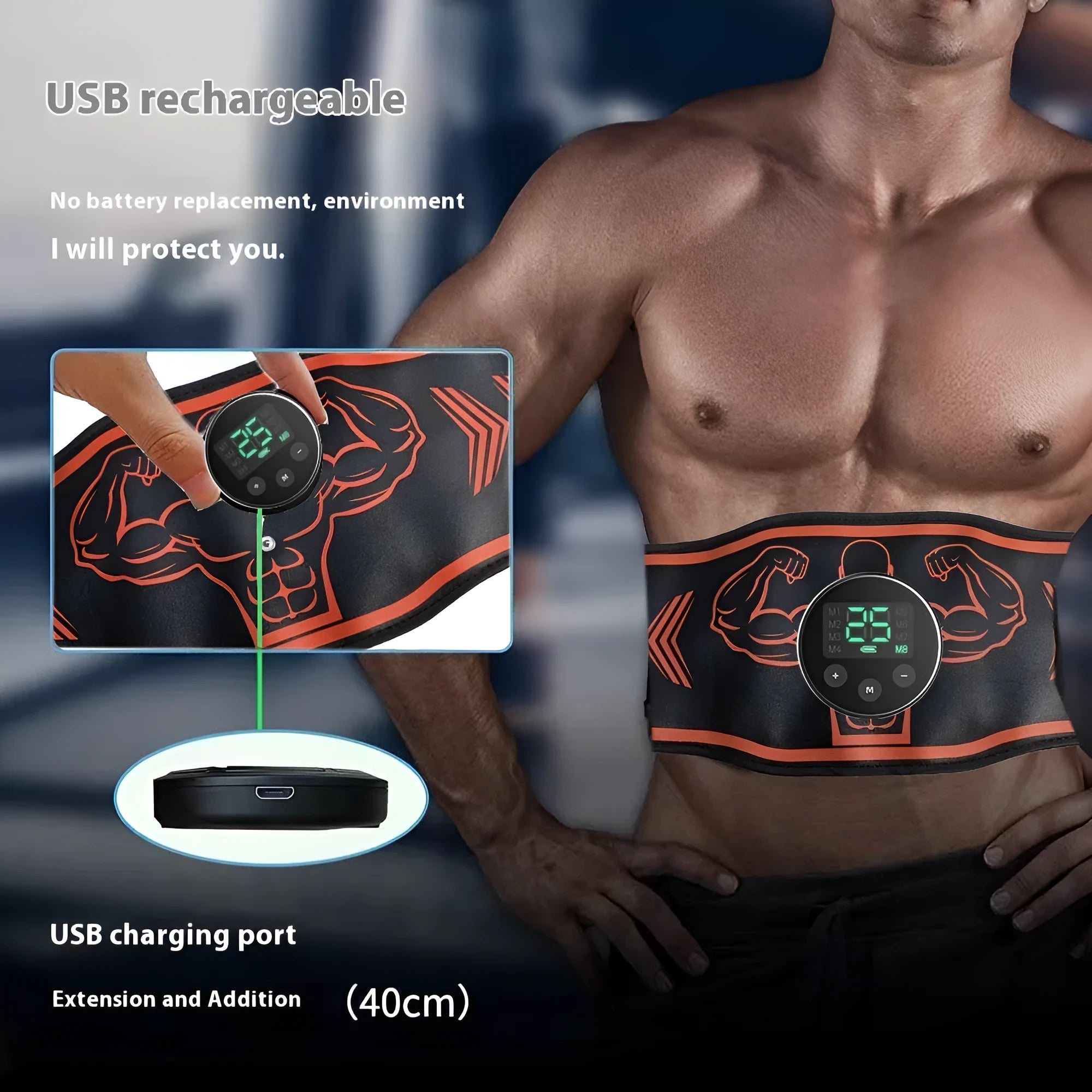 Smart EMS massage belt fitness equipment set with rechargeable host and arm stickers