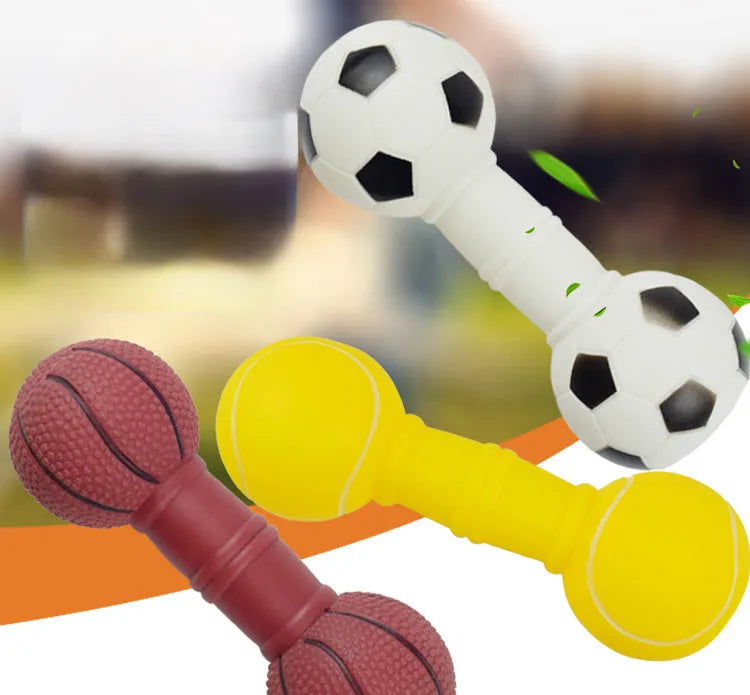 Brown football dumbbell shaped dog chew toy with squeaker