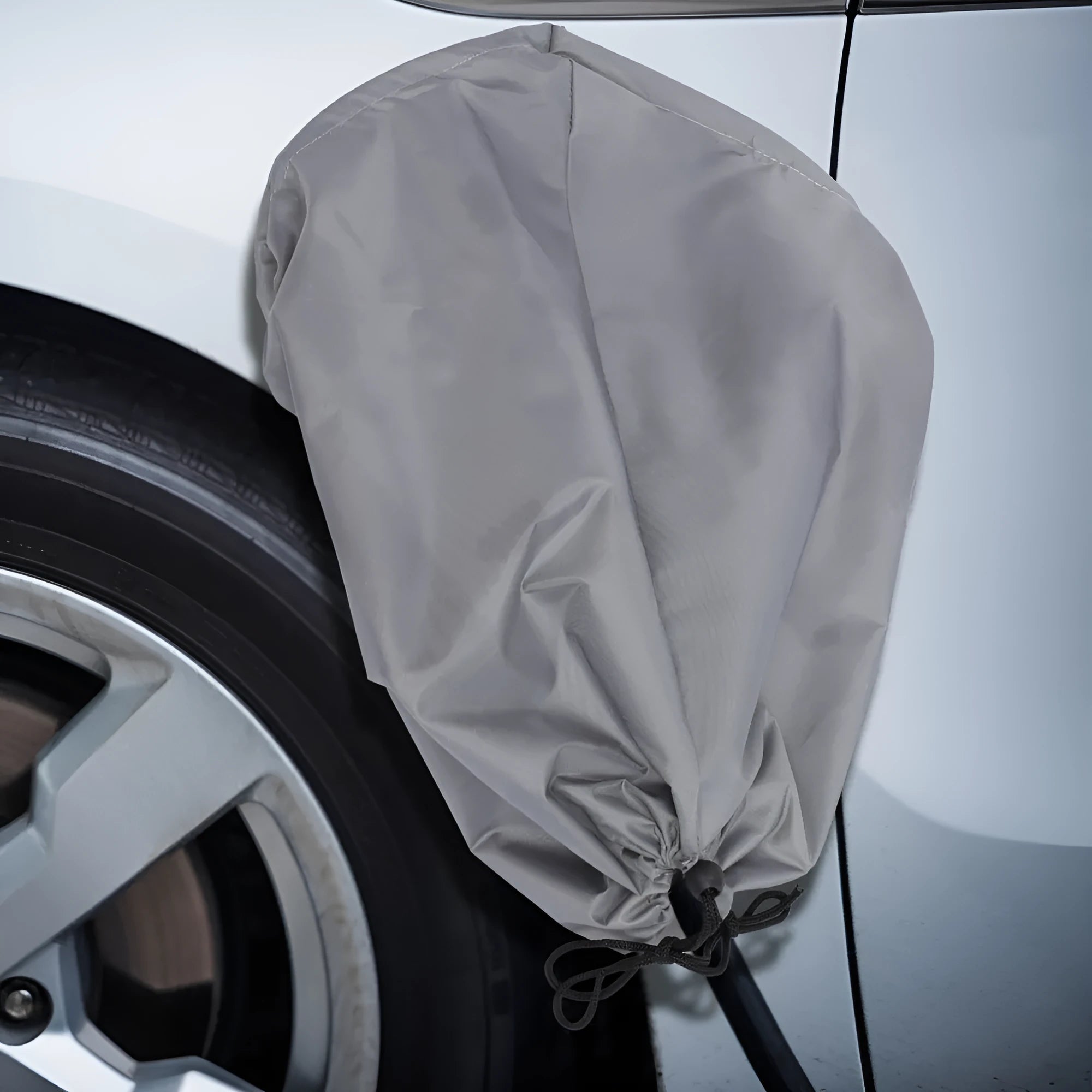 Grey waterproof drawstring cover for new energy vehicle charging point measuring 28x45x16cm