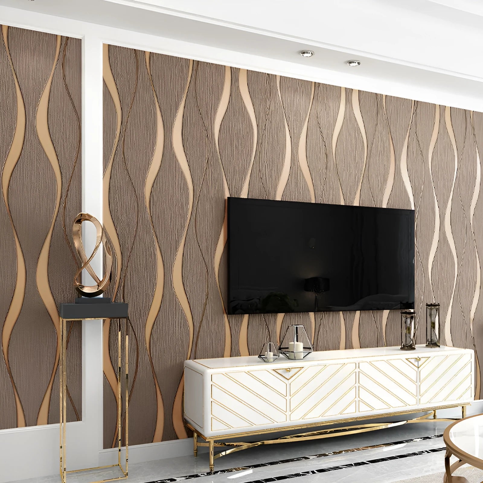 Curve stripe 3D decorative wallpaper roll with velvet finish for video walls
