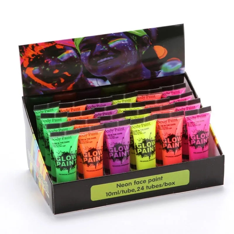 25ml plastic squeeze tube of neon face and body paint in a choice of six colours