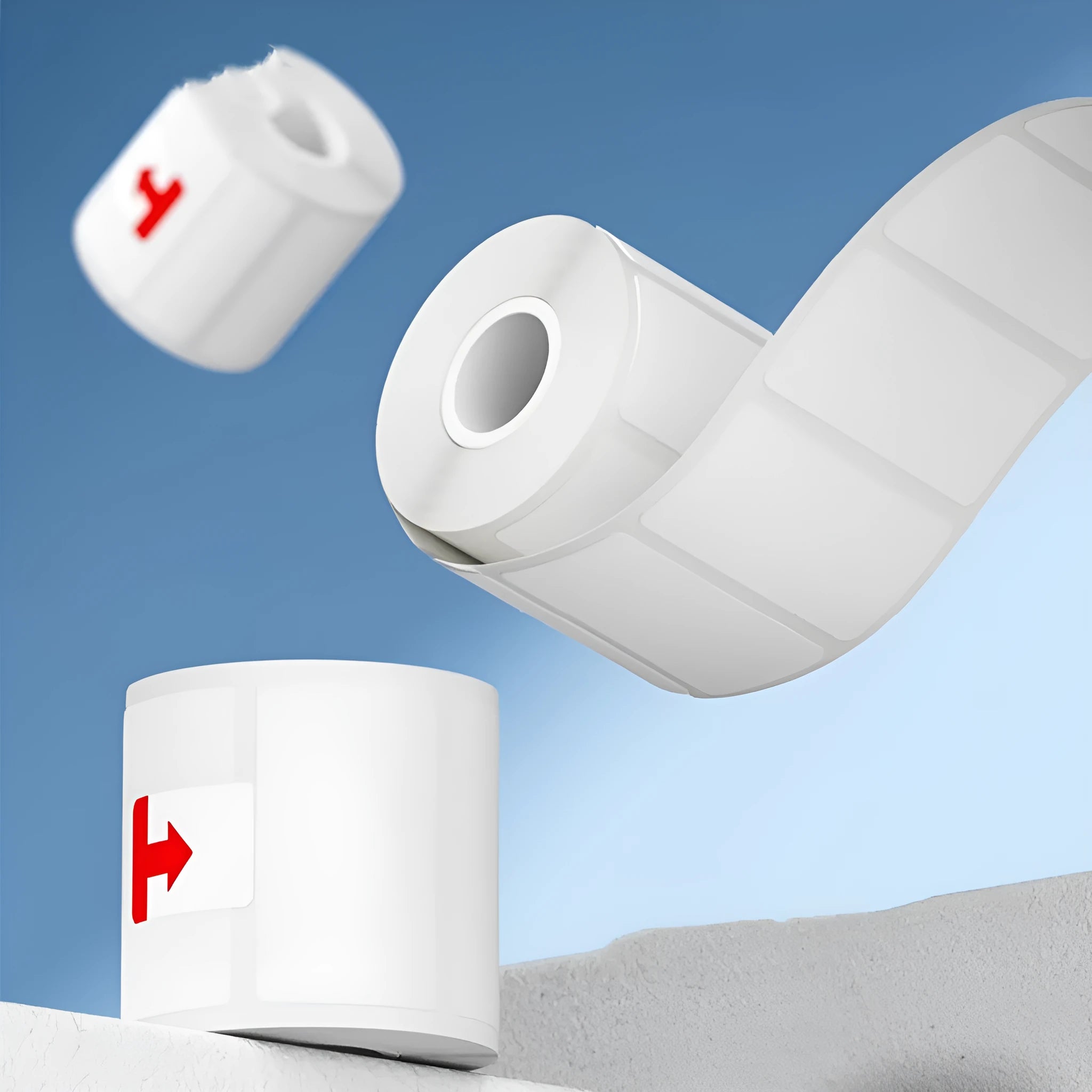 Roll of 40x40mm bright white thermal synthetic paper labels for retail pricing