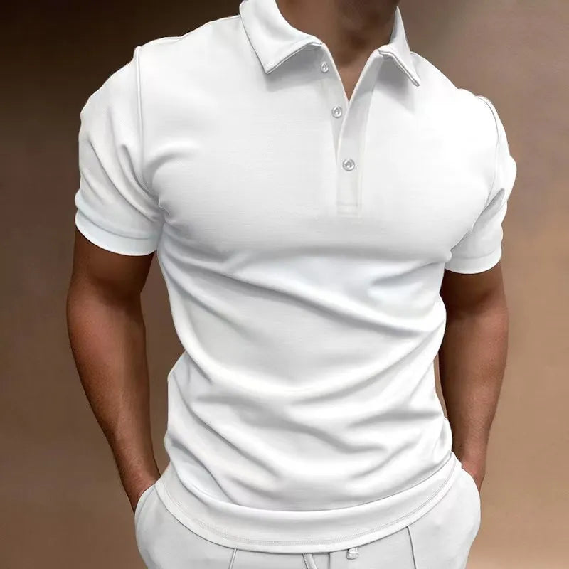 Men's button T-shirt in cotton blend fabric with spandex, loose fit casual styling in seven colour options
