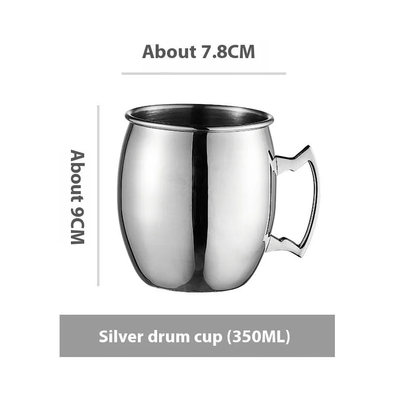 Stainless steel Moscow Mule cup with copper-plated finish in hammered and plain styles.