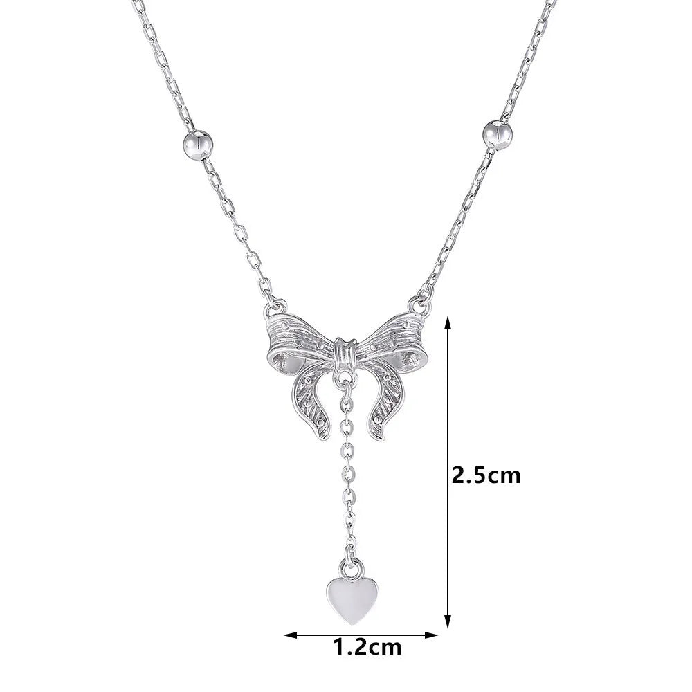 S925 sterling silver necklace with butterfly heart bow pendant on adjustable O-ring chain