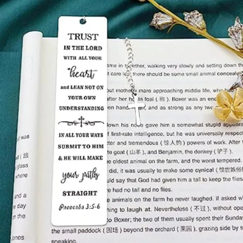Stainless steel metal bookmark with European style design and bible verse, in CF-S5170 steel colour.