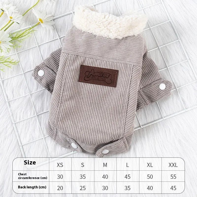 Dog wearing grey lambswool vest with fleece lining for autumn and winter warmth