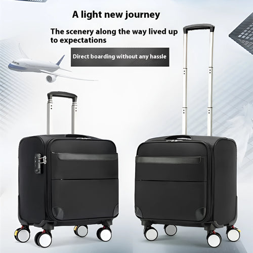 Black 18-inch Oxford cloth business luggage suitcase with universal wheels and retractable handle