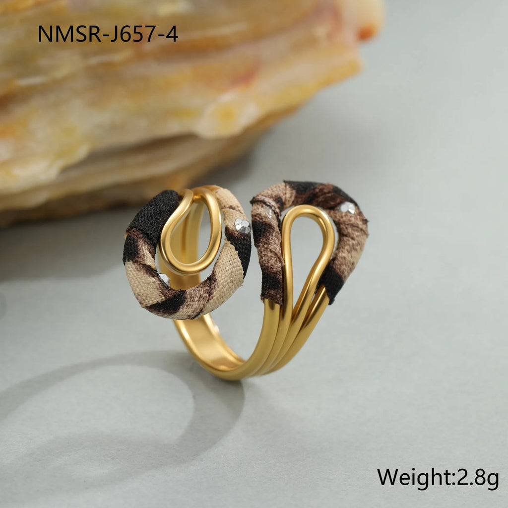 Leopard series stainless steel open mouth ring with geometric heart or star shape design in electroplated colours