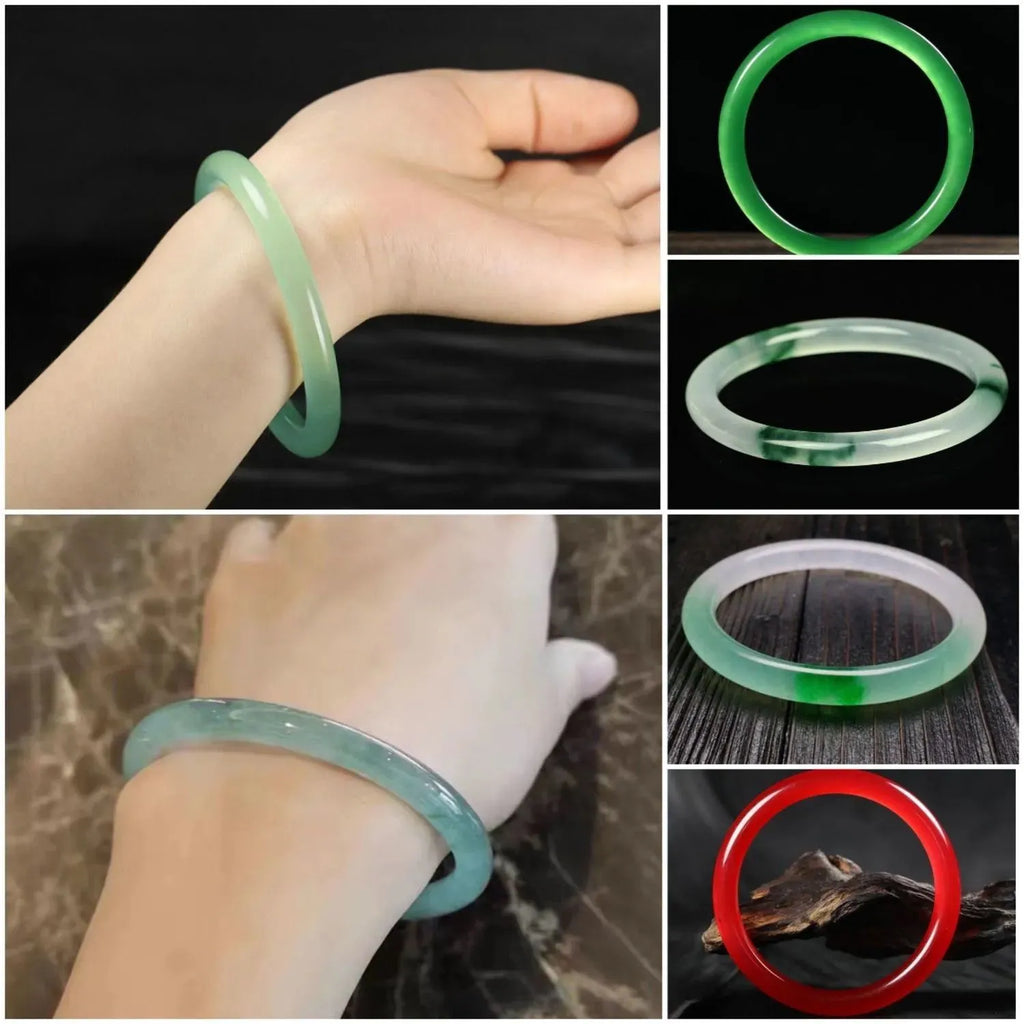 Women's jade bracelet with floating flower design in ice-like emerald appearance