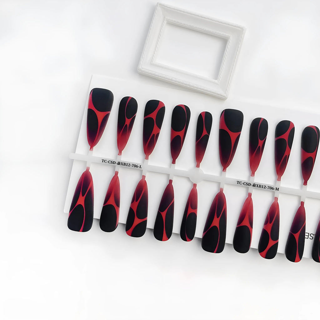 Gradient long tip press-on nails in European American wave line hot girl style with ultra-thin seamless build, 40 pieces for 4 sets