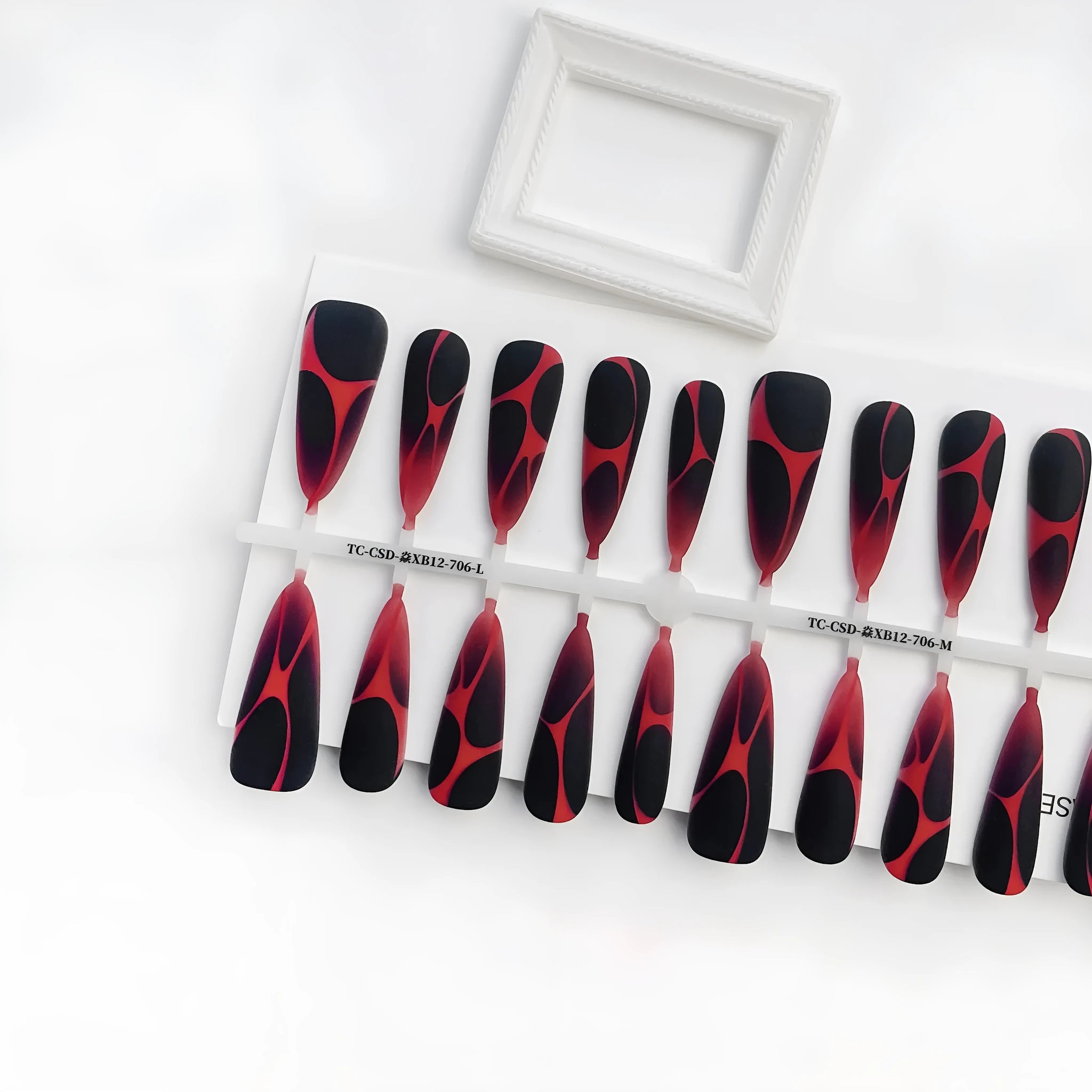 Gradient long tip press-on nails in European American wave line hot girl style with ultra-thin seamless build, 40 pieces for 4 sets