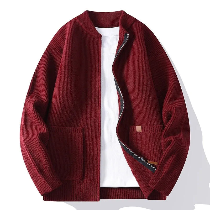 Men's striped sweater cardigan jacket in straight cut with chemical fibre blend construction