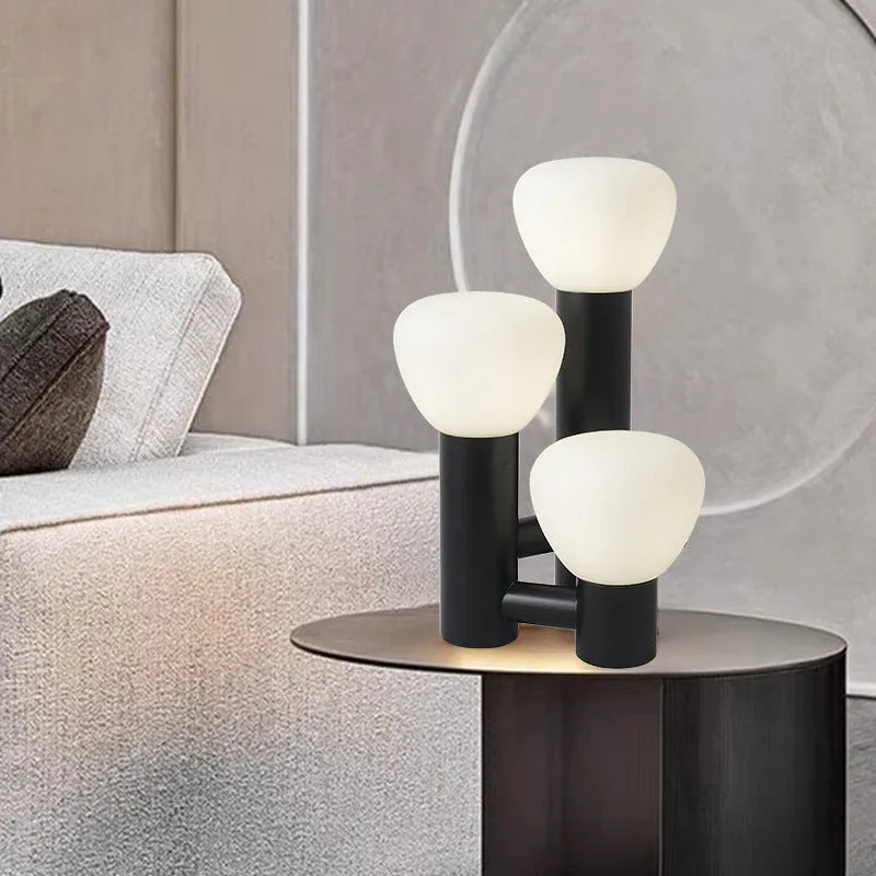 Creative bud mushroom table lamp with wrought iron glass shell and three-color dimming function for bedside use