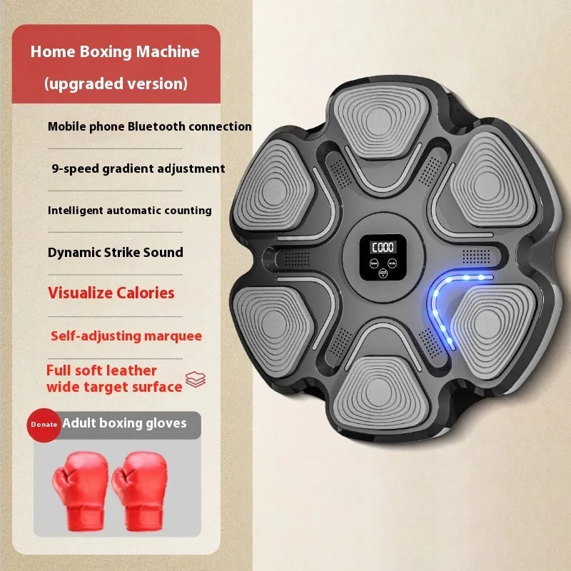 Smart music boxing machine wall target with electronic display and gloves for reaction training