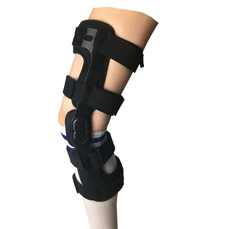 Black anterior ligament knee pad supporter showing left and right knee sizing options