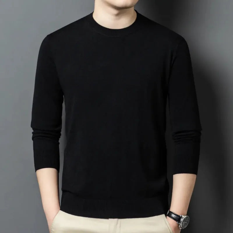 Men's round neck wool blend pullover sweater in winter weight with long sleeves