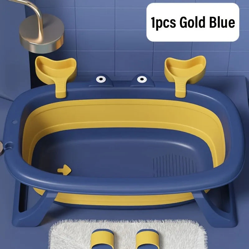 Blue foldable plastic pet tub for washing a small dog or cat.