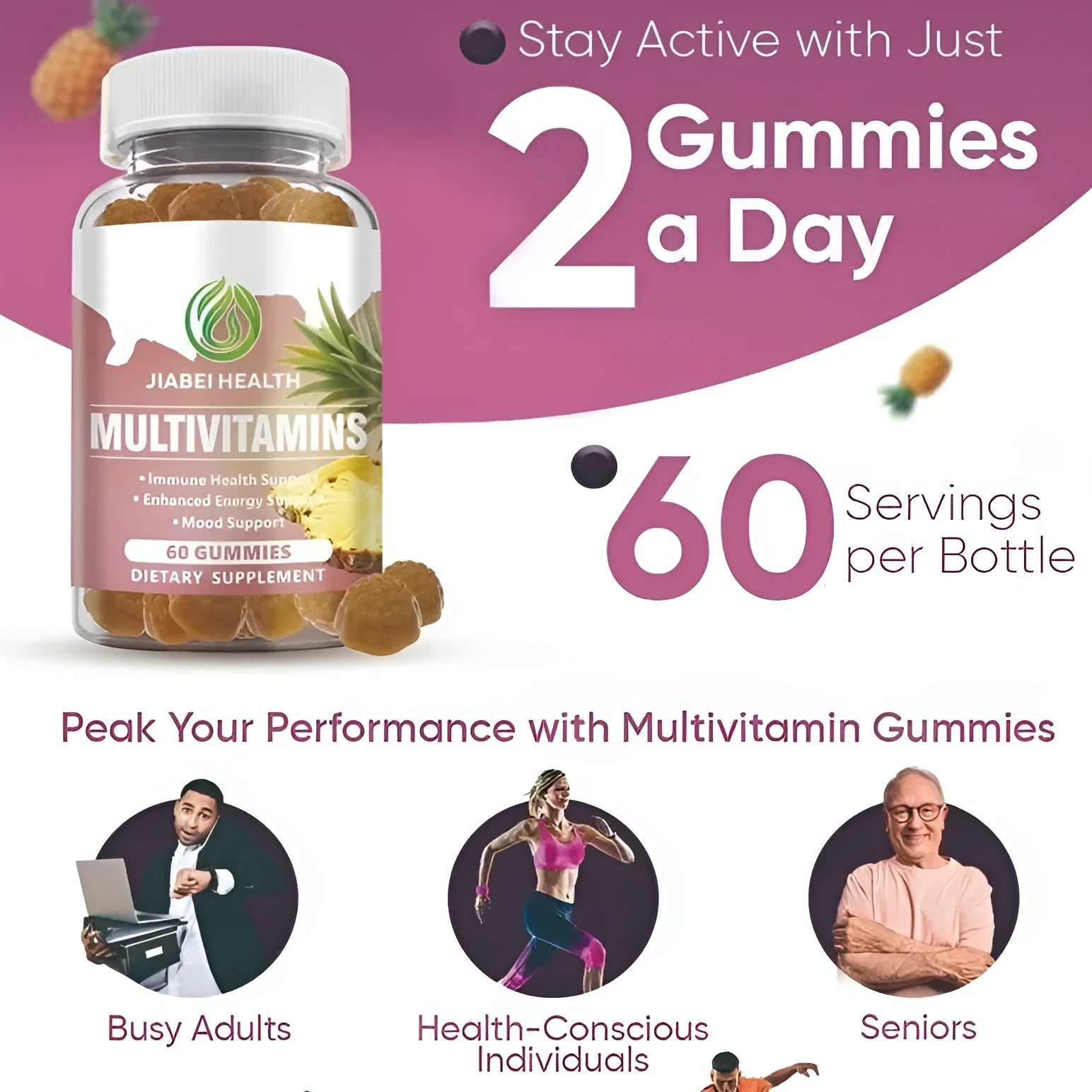 Multivitamin soft candy 60 tablets pineapple flavour in a bottle