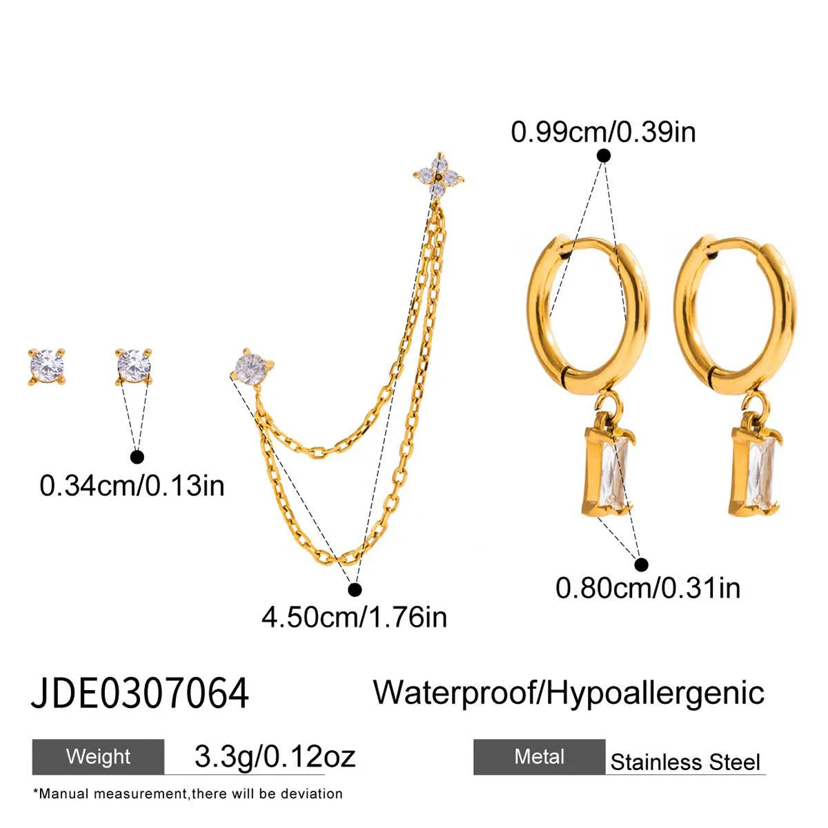 Set of 5 stainless steel geometric earrings with electroplated finish in colour JDE0307064