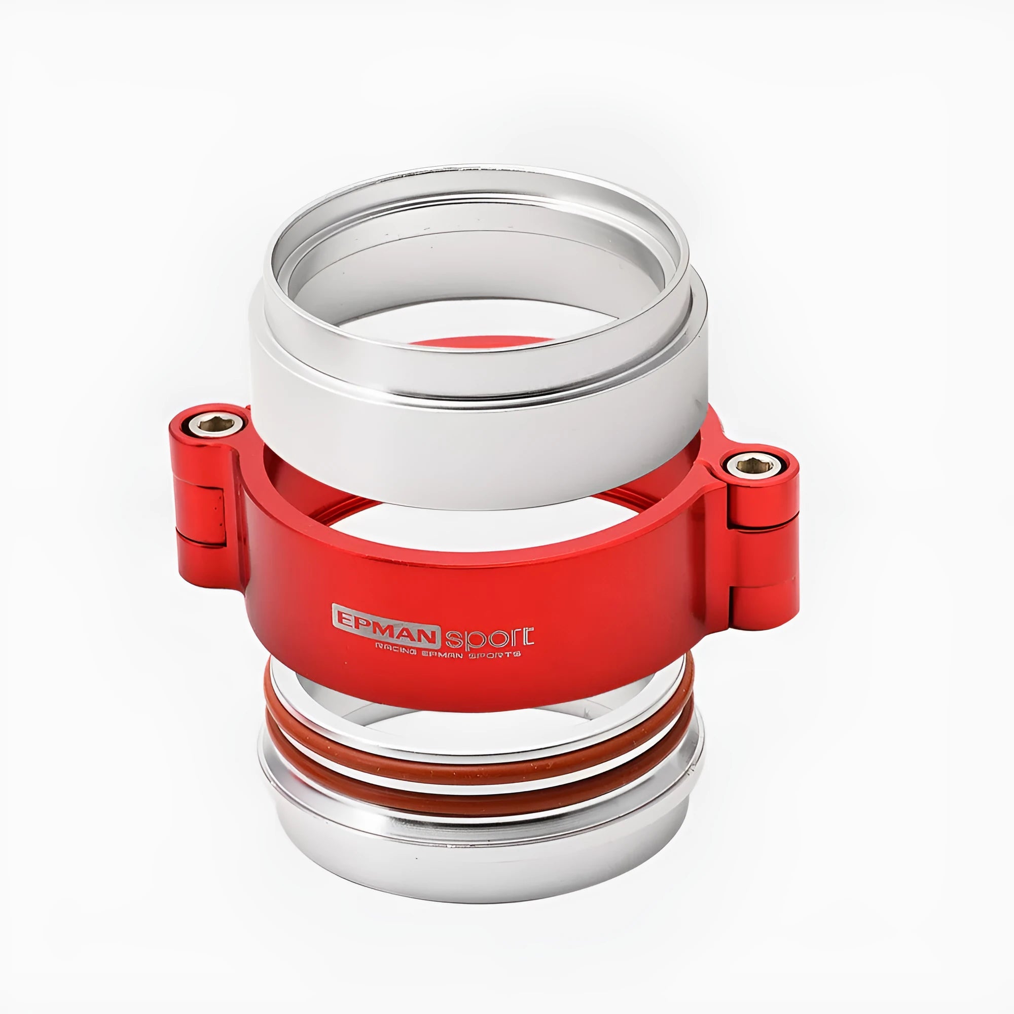 Aluminium turbocharger exhaust clamp in black, blue, or red for 2" to 4" downpipes