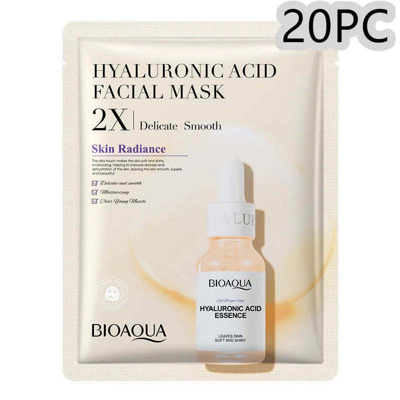Single collagen hyaluronic acid facial sheet mask with 30g gel serum, shown on white background
