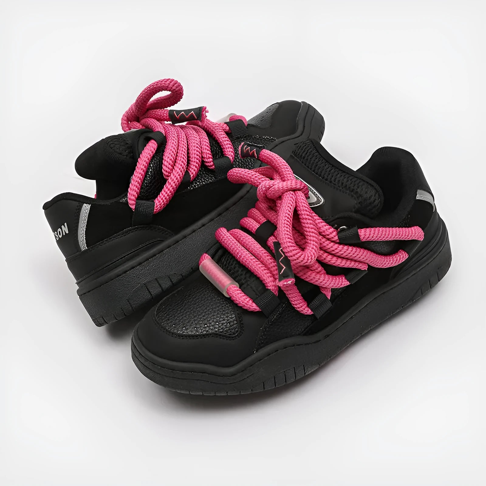 Unisex thick-soled casual lace-up shoes in denim blue with round toe and mesh lining.