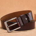 Square head pin buckle casual belt in black or brown with alloy construction