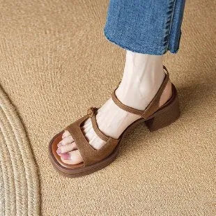 Women's retro platform sandals with open toe square toe design in milky white colour