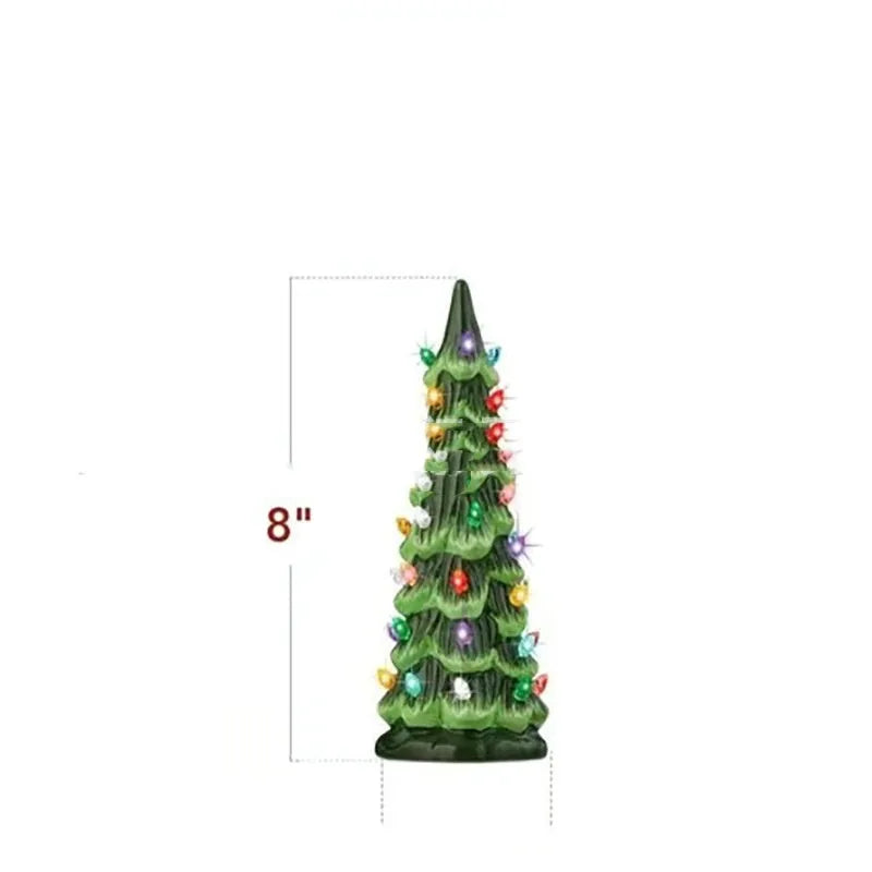 European-style resin Christmas tree decorations in three sizes with colour or warm light options for home and courtyard displays