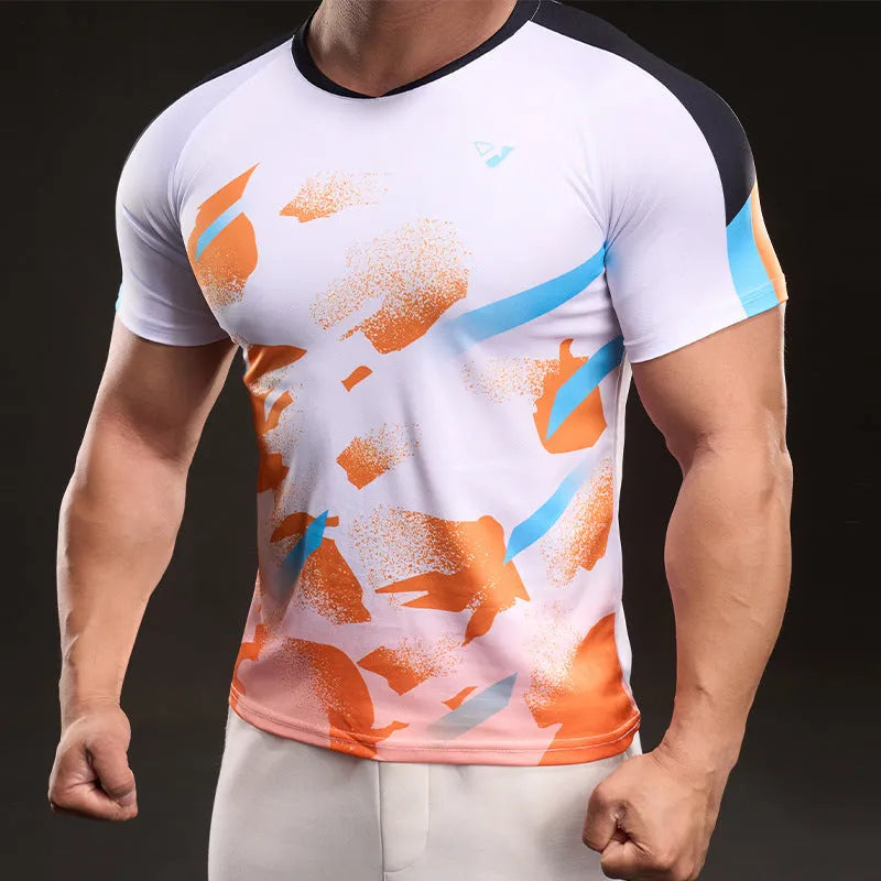 Men's blue and white ice silk quick-dry polyester short sleeve T-shirt for running and fitness, regular fit, sizes M-4XL