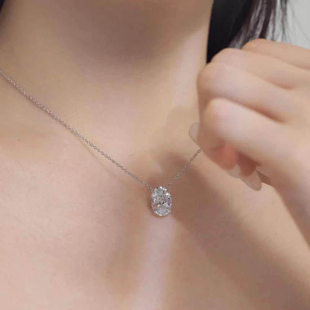 Women's 925 silver oval ice flower necklace with electroplated finish in platinum and gold options