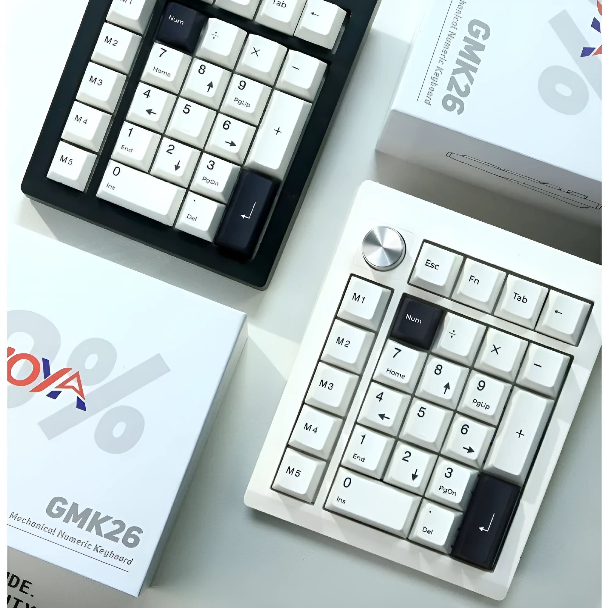 Wireless mechanical numeric keyboard in black or white colour with Bluetooth and 2.4GHz wireless connectivity
