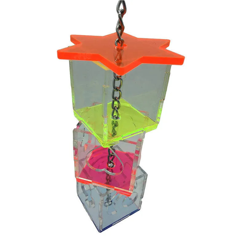 Transparent acrylic parrot foraging toy, 32 cm tall food container for bird nuts and fruit.