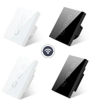 120-type smart dimmer switch with glass touch panel in black or white, showing WiFi and Alexa compatibility labels