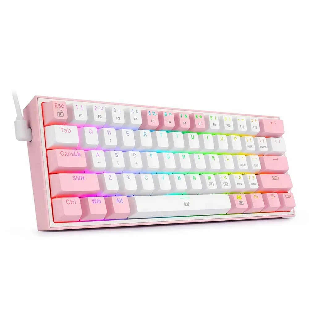 White pink RGB mechanical keyboard with dual keycaps and multimedia controls