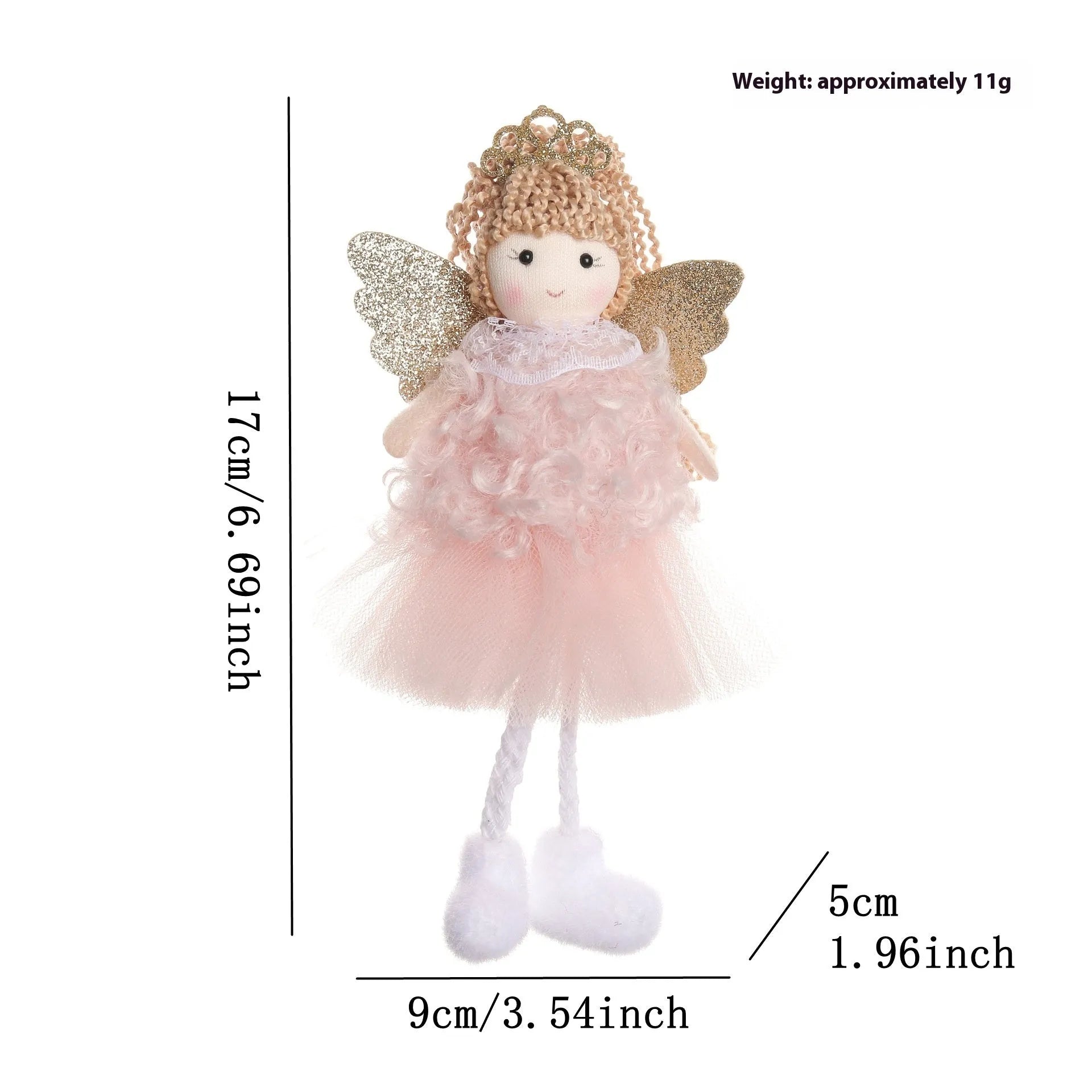 Cartoon Christmas angel fabric pendant attached to a white elastic hair band for a high ponytail.
