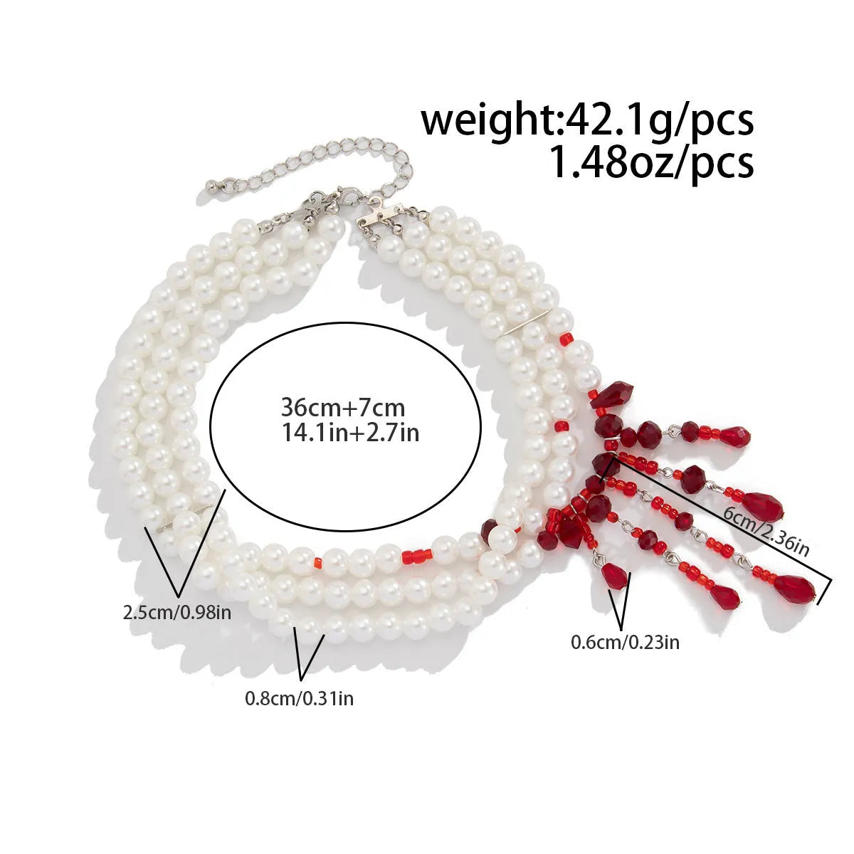 Halloween blood drop tassel necklace with artificial crystal pendant and imitation pearls on adjustable chain