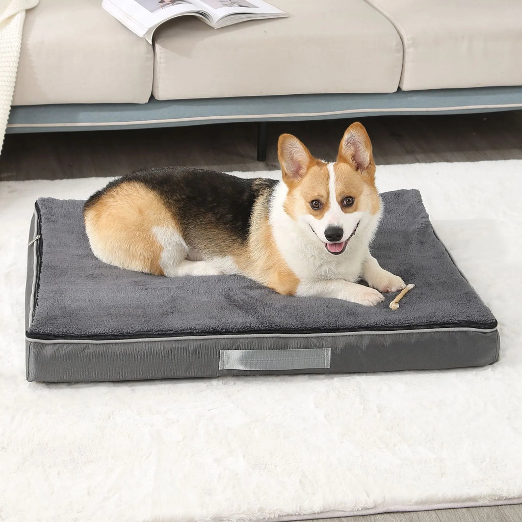 Removable washable memory sponge dog mat in brown, showing soft texture and size.