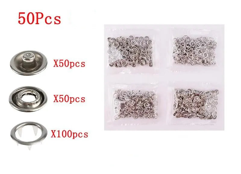 Stainless steel five claw suit buttons with pliers for no-sew clothing fastening on children's garments